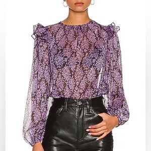 MINKPINK x Revolve Anisah Ruffle Frill Top - black & purple